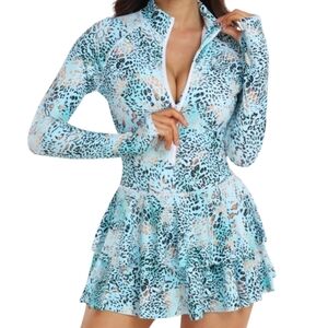 Uniquebella spf 50+ modest rash guard board short skirted swim suit small NWT